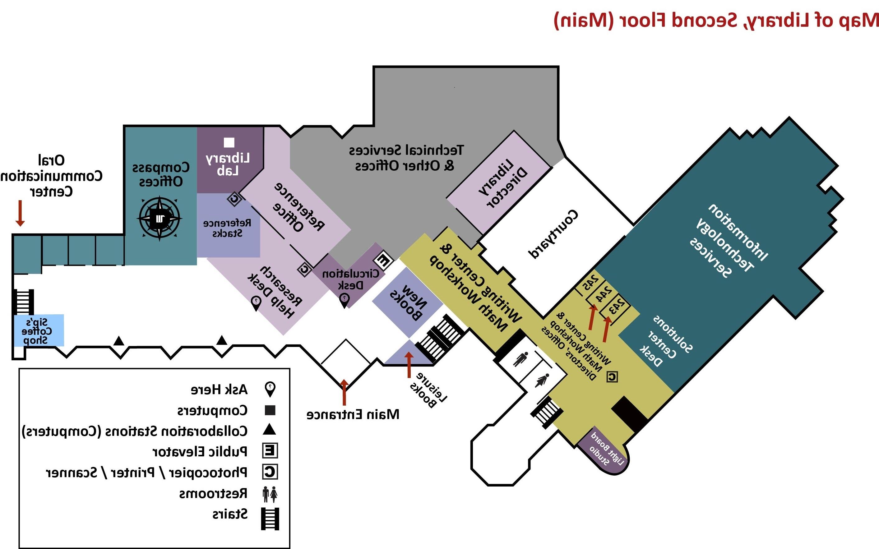 Map of Library Second (Main) Floor